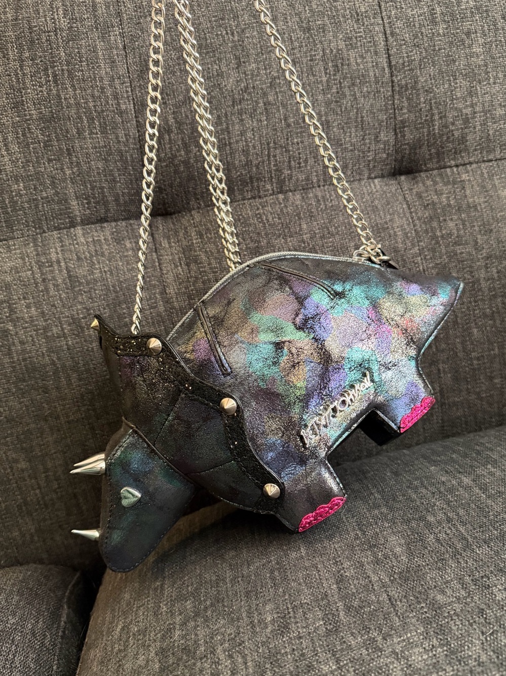 Rare Betsey Johnson triceratops novelty bag Dino mite